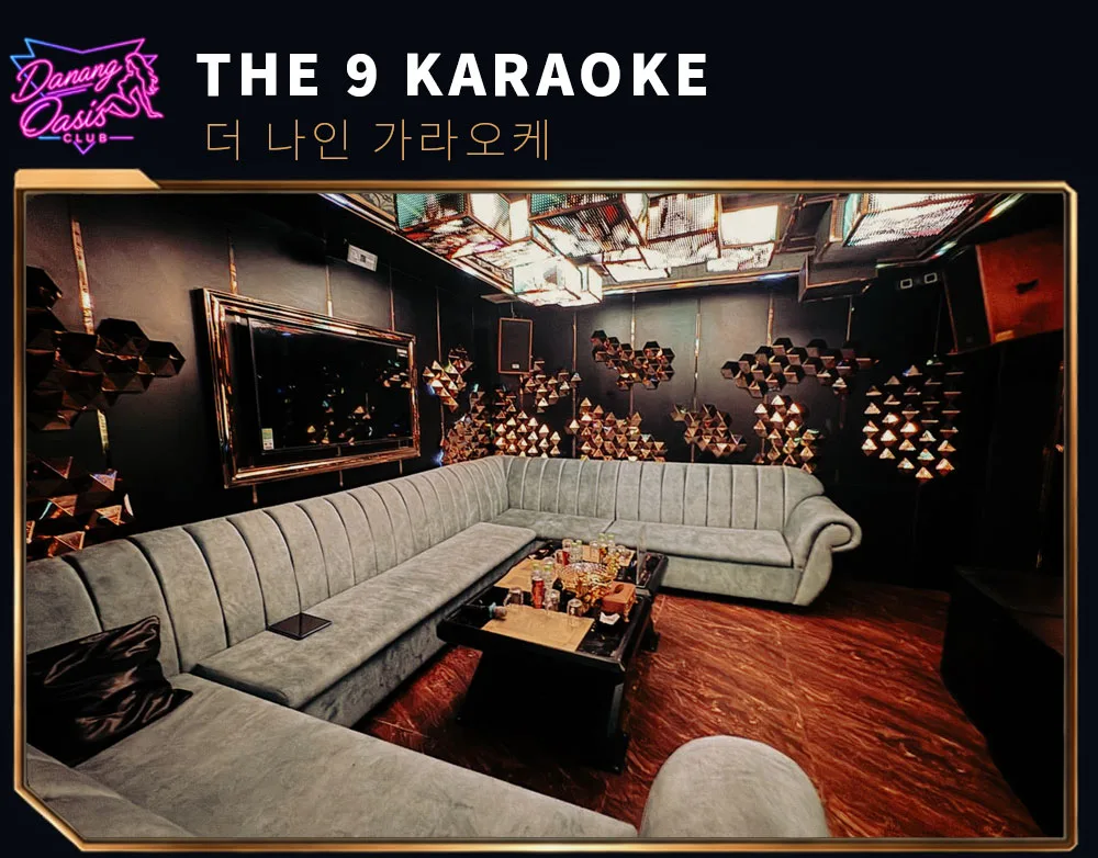 다낭 팜반동에 위치한 더 나인 가라오케의 룸 내부 모습