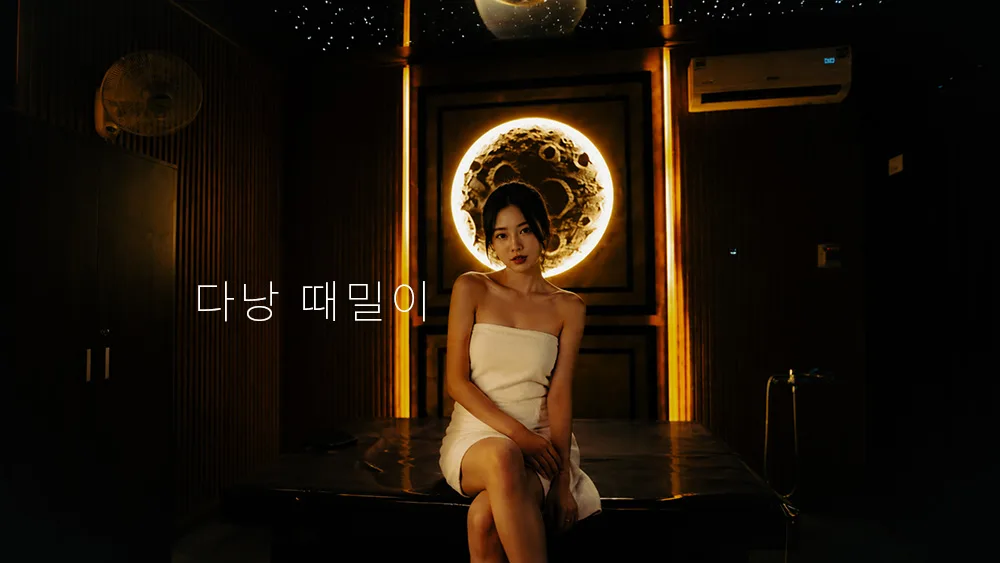 다낭 애플스파 안에서 샤워를 마치고 베드에 앉아서 휴식을 취하는 모델